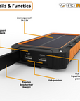 Tensfact® Solar Powerbank 36000 mAh Wireless Charger - Orange TensDesigns