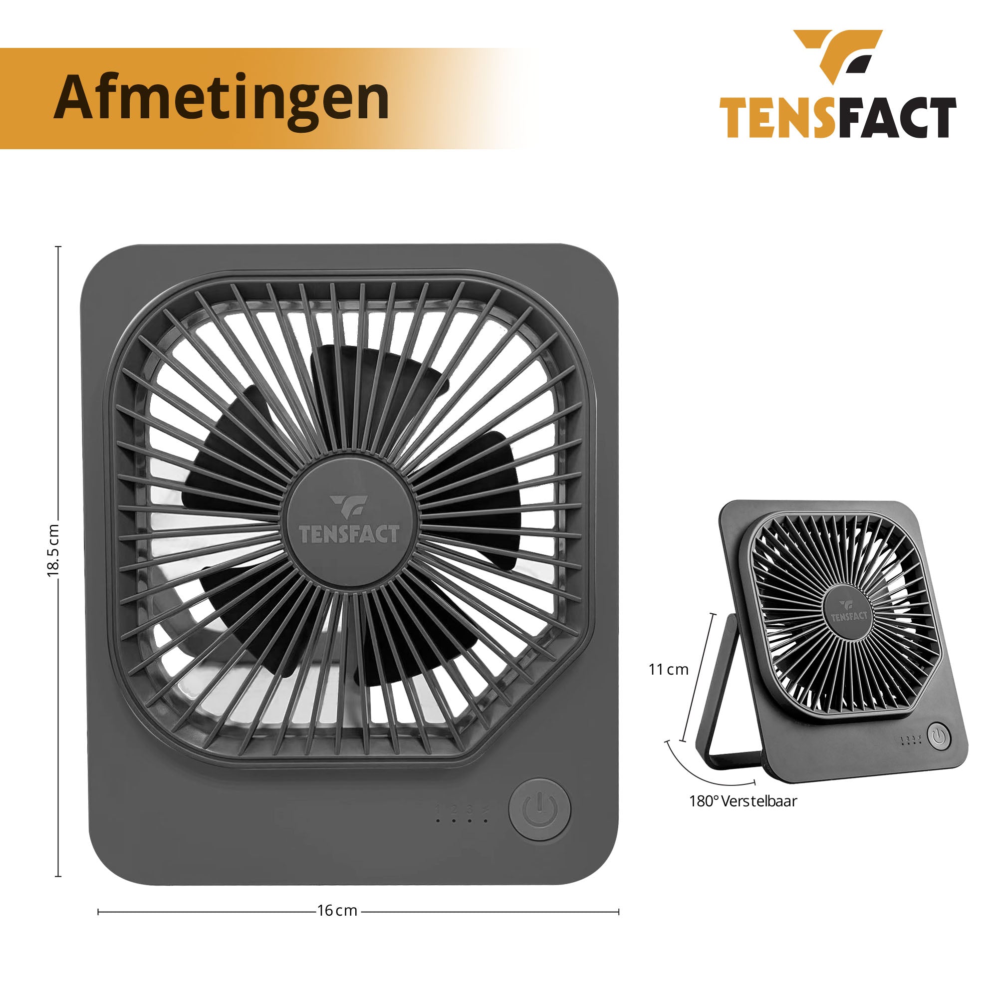 Tensfact oplaadbare mini ventilator - Grijs Tensfact.com