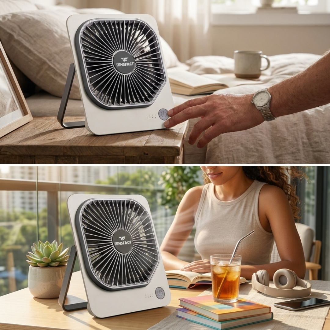 Tensfact oplaadbare mini ventilator - Tafelventilator Tensfact.com