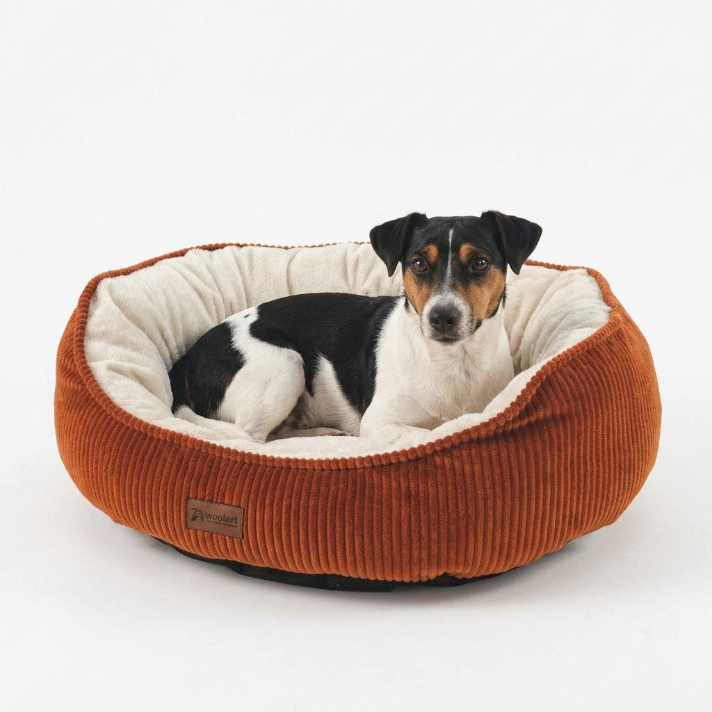 Hondenmand terracotta L wasbaar zachte ribstof mand voor hond Woolart Tensfact.com