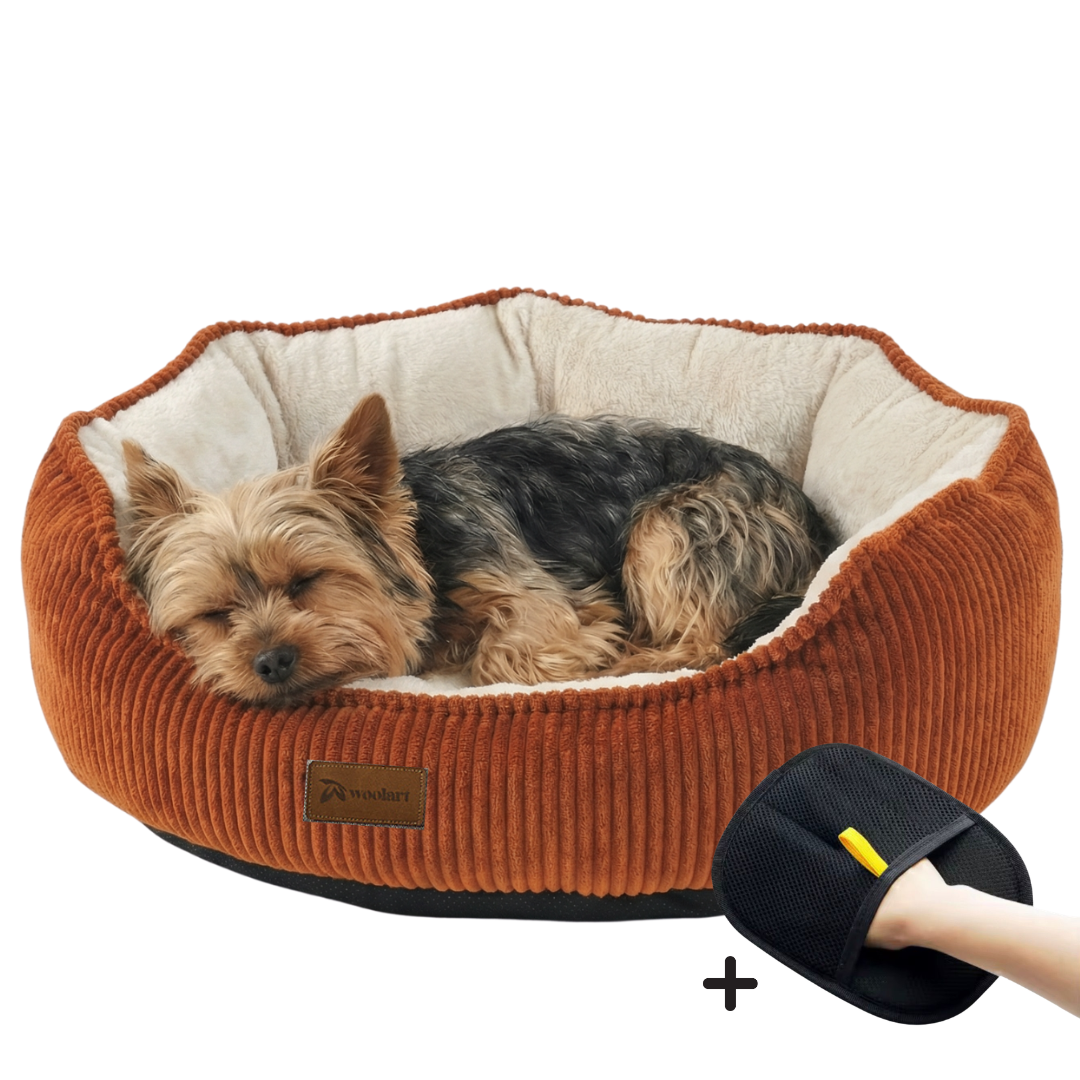 Hondenmand terracotta M wasbaar zachte ribstof mand voor hond Woolart Tensfact.com