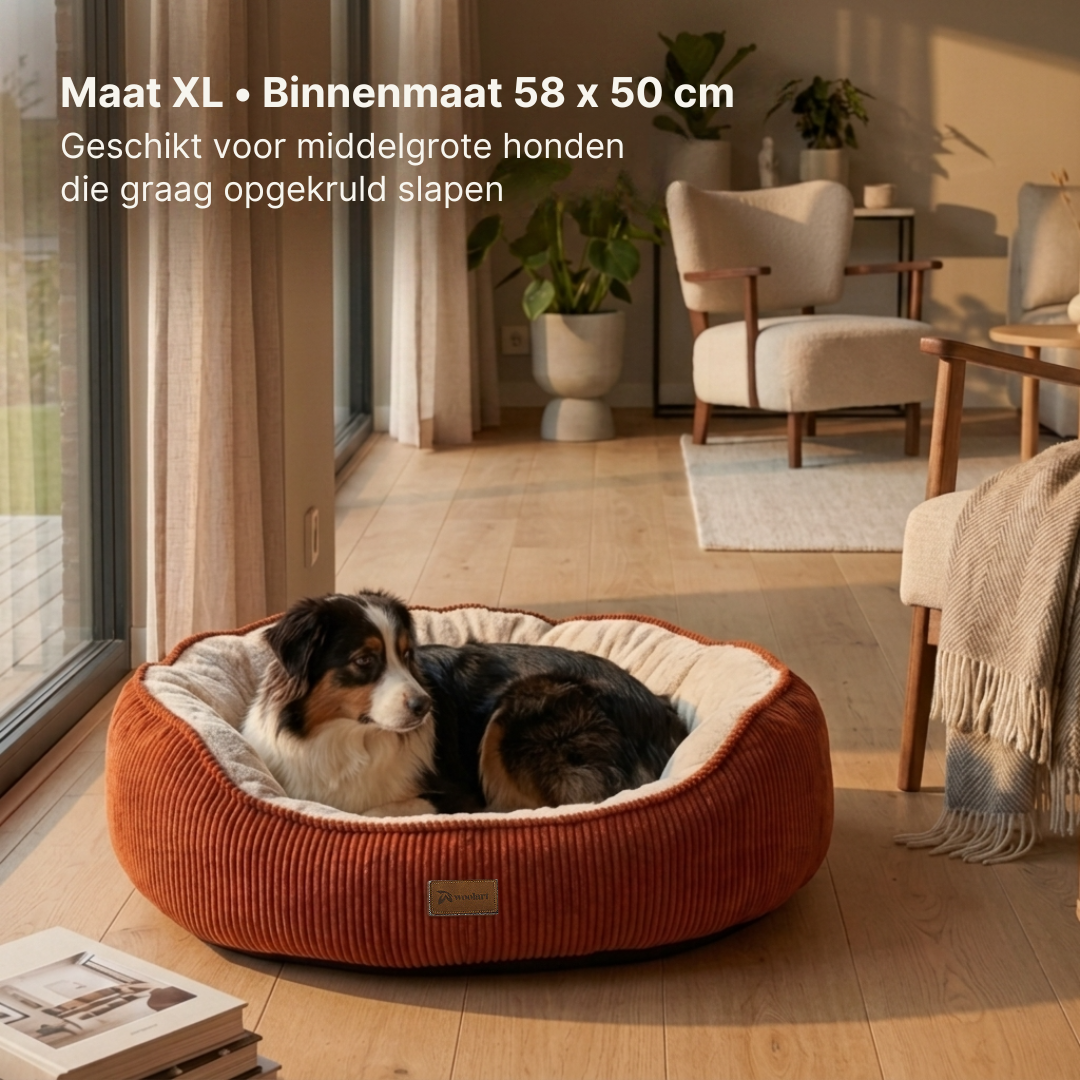 Hondenmand terracotta XL wasbaar zachte ribstof voor grote hond Woolart Tensfact.com
