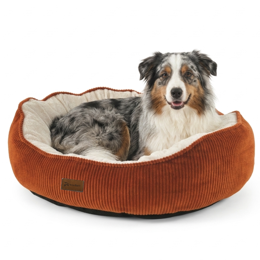 Hondenmand terracotta XL wasbaar zachte ribstof voor grote hond Woolart Tensfact.com