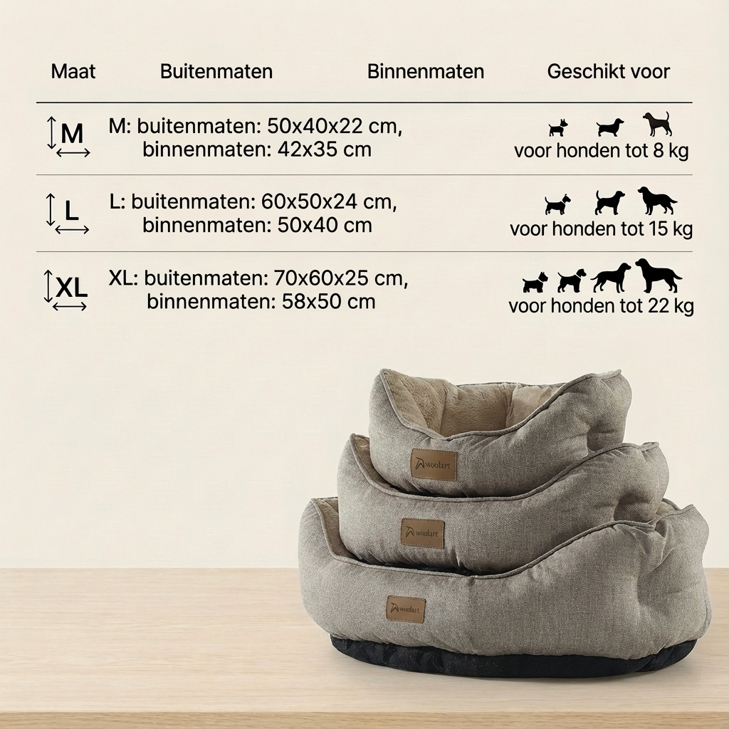Woolart Hondenmand - Luxe Hondenkussen - Kattenmand - Sprit Beige Maat L Tensfact.com