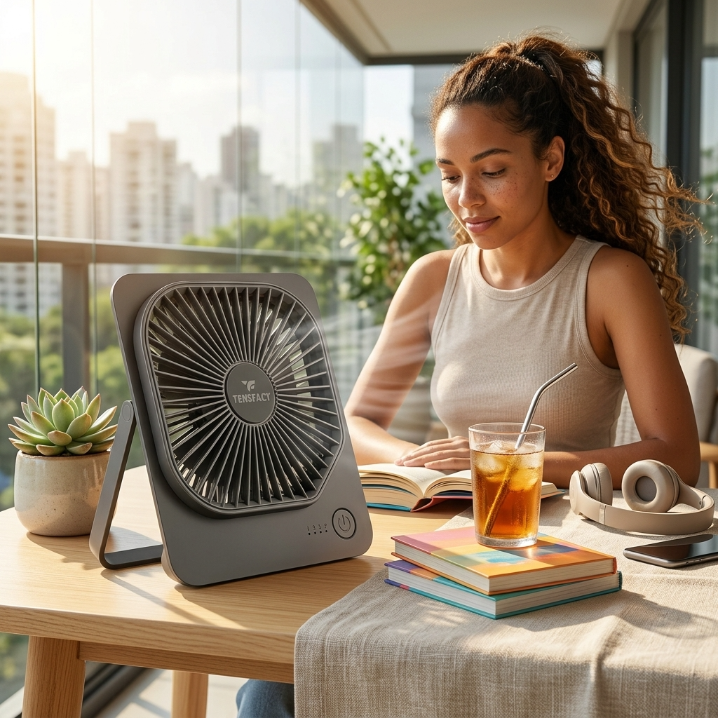 Tensfact oplaadbare mini ventilator - Grijs Tensfact.com
