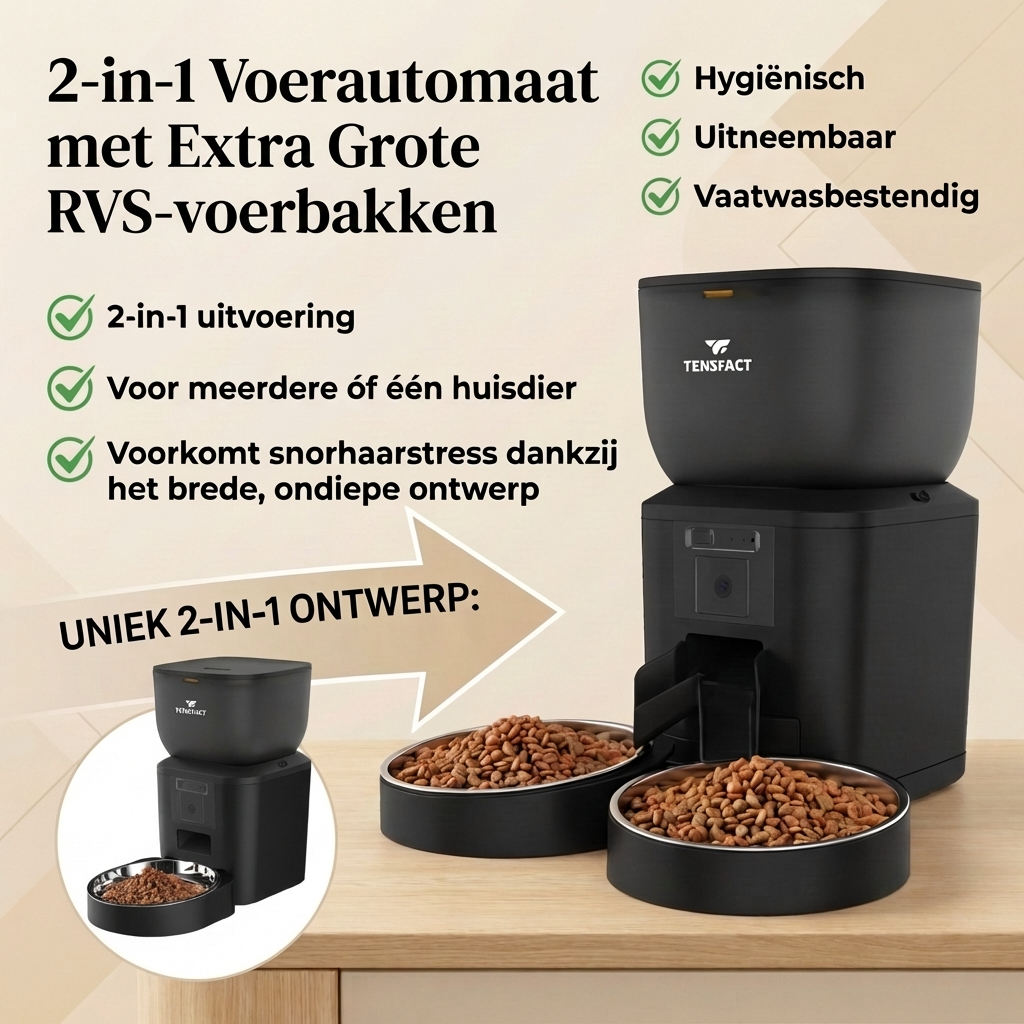 Tensfact Automatische Voerbak XL Pro Duo - Zwart Tensfact.com