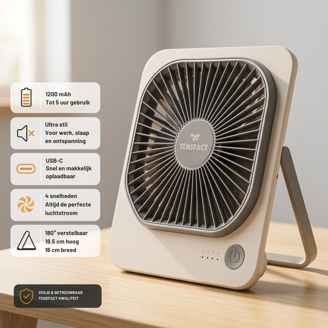 Tensfact oplaadbare mini ventilator - Tafelventilator Tensfact.com