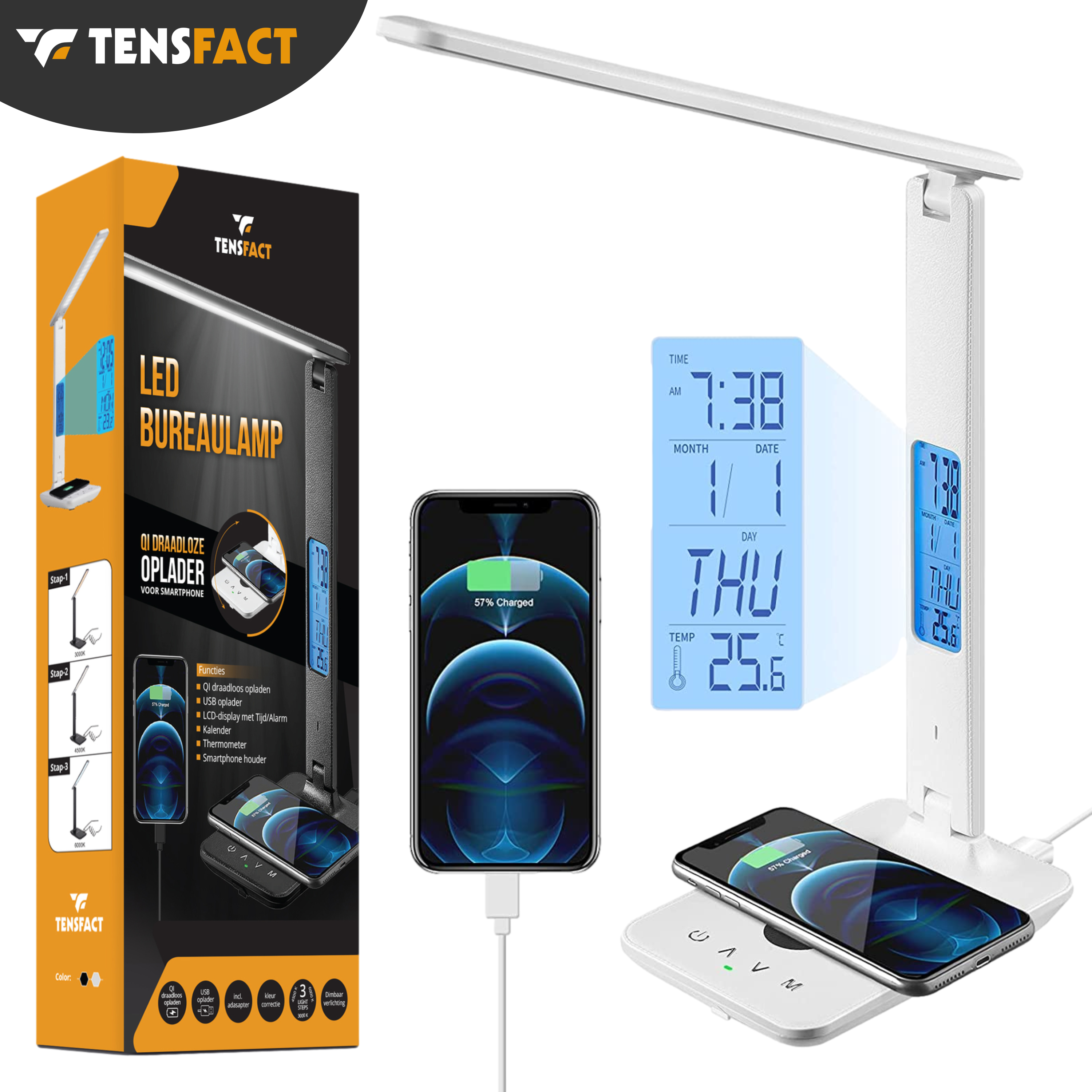 Led bureaulamp met draadloos oplader Tensfact® Wit